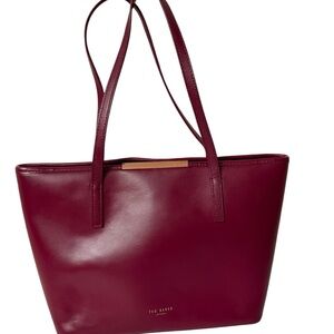 Ted Baker Burgundy Leather Tote Floral Lining Gold Zip Large